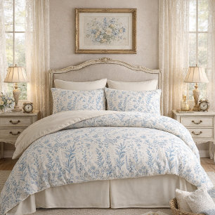 Antikes Blaue Wildblumen Französische Toile-Muster Kissenbezug