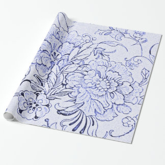 Antikes Blaues Blumenmuster Geschenkpapier