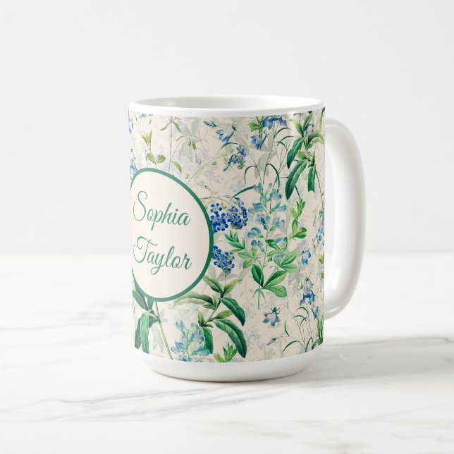 Antikes Blaues Blumenmuster Kaffeetasse (VorderseiteRechts)
