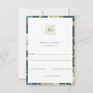 Antikes Blaues Englisches Gartenhochzeit RSVP Karte