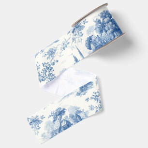 Antikes blaues französisches Toile-de-Jouy-Blumenm Ripsband