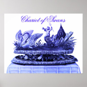 ANTIKES BLAUES SCHWANEN-GESPANN UND CUPCAKES POSTER