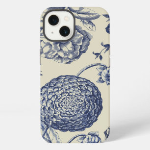 Antikes blaues Toile-Blumenmuster-Blumenprint Flor iPhone Hülle