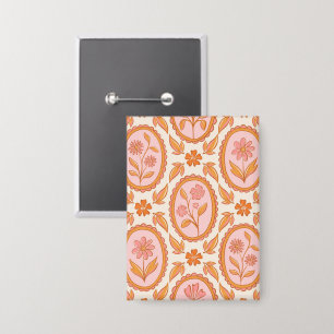 Antikes Blumen-Cameo-Muster in Rosa und Orange Button