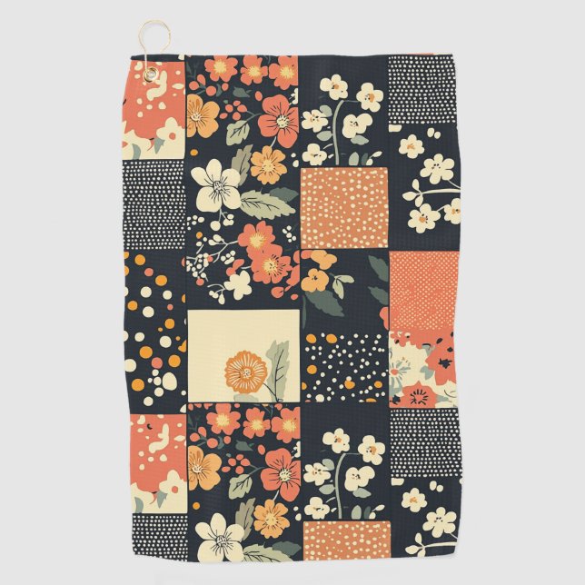 Antikes Blumen-Patchwork-Muster Golfhandtuch (Vorderseite)