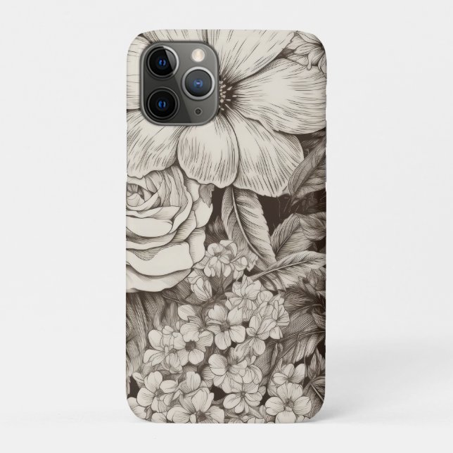 Antikes Blumen-Sepia-Muster Case-Mate iPhone Hülle (Rückseite)