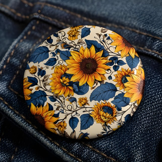 Antikes Blumen-Sonnenblumen-Muster Pin-Button Button (Von Creator hochgeladen)