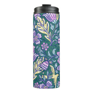 Antikes Blumen- und Vögel-Muster Thermosbecher