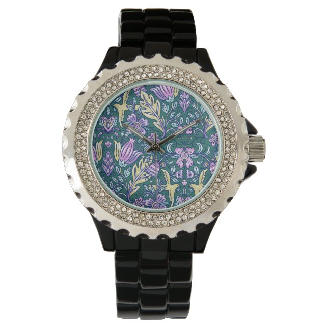 Antikes Blumen- und Vögelmuster Armbanduhr (Vorderseite)