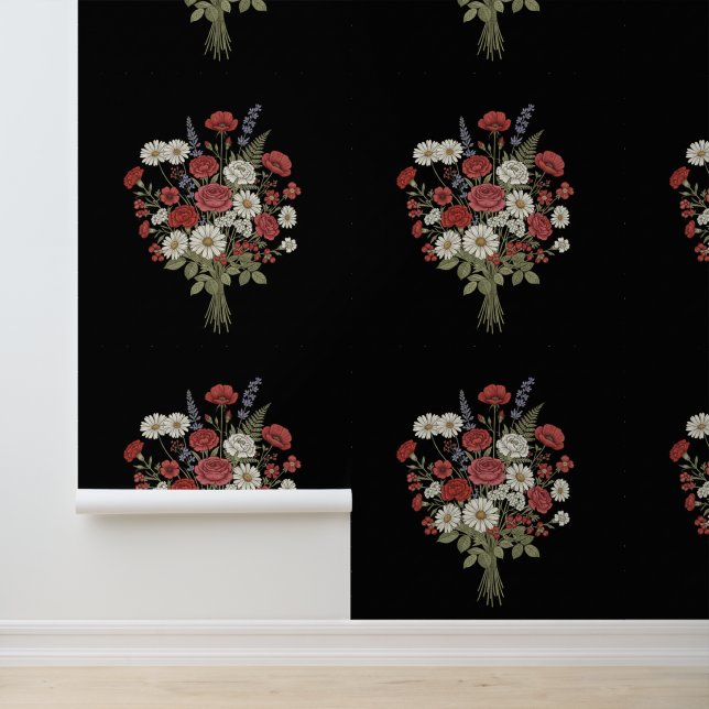 Antikes Blumenbouquet Schwarze Textur  Tapete (Anwendung)