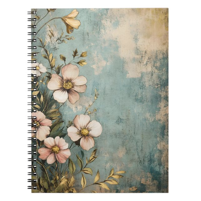 Antikes Blumendesign mit texturierter oder gealter Notizblock (Vorderseite)