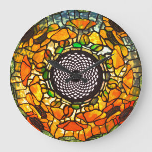 Antikes Blumenfenster aus Buntglas Große Wanduhr