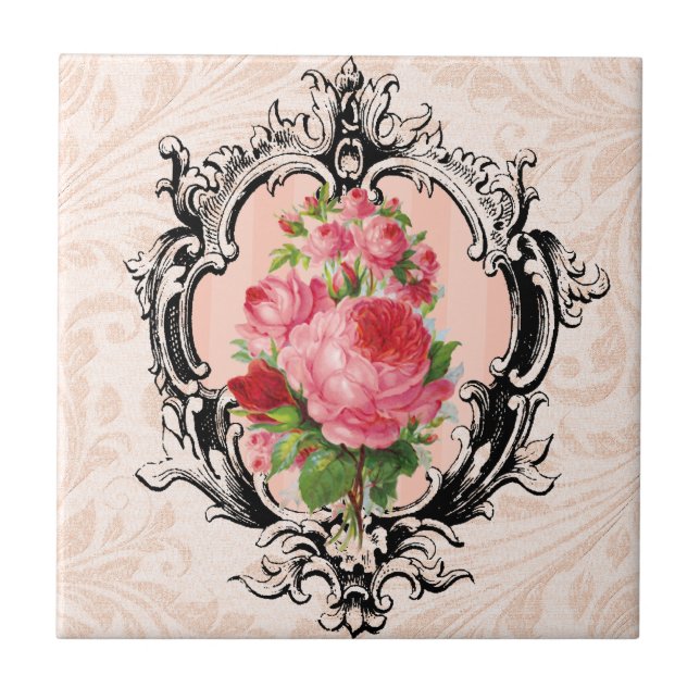Antikes Blumenfliesenteil Fliese (Vorderseite)