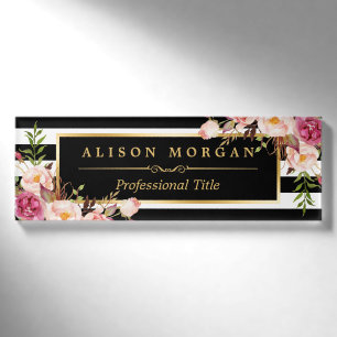Antikes Blumengebinde Gold Schwarz Weiß Streifen Namenschild