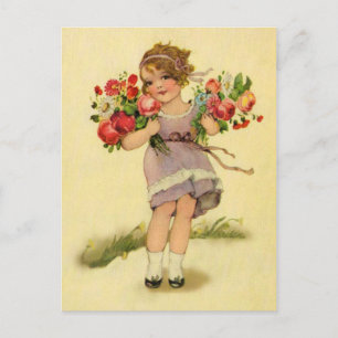 Antikes Blumenmädchen im Frühling Postkarte