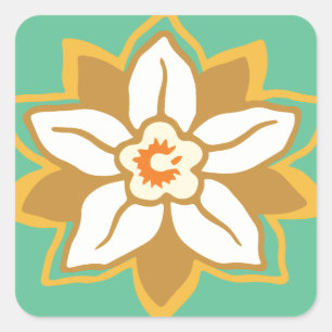 Antikes Blumenmuster in grün und gelb mit Jonquill Quadratischer Aufkleber