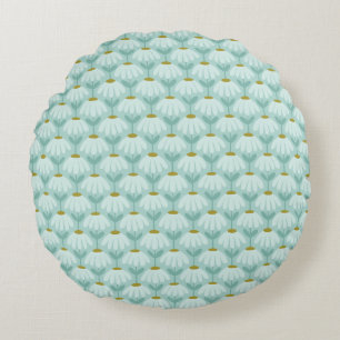 Antikes Blumenmuster Margeriten Teal Blau & Olive Rundes Kissen