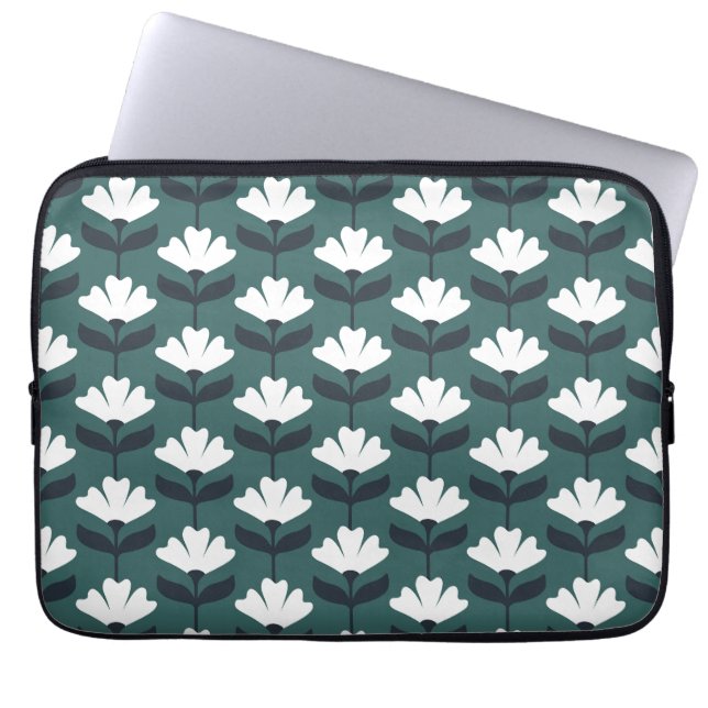 Antikes Blumenmuster Meergrün Laptopschutzhülle (Vorderseite)