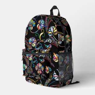 Antikes Blumenmuster Mehrfarbigkeit auf schwarz Bedruckter Rucksack