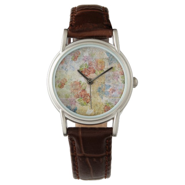 Antikes Blumenmuster mit distressed-Effekt Armbanduhr (Vorderseite)