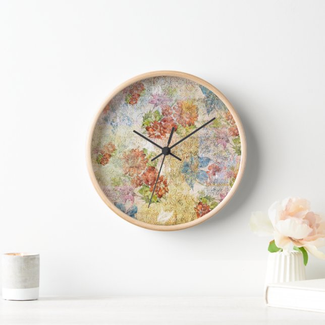 Antikes Blumenmuster mit distressed-Effekt Uhr (Zuhause)