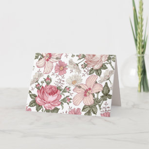 Antikes Blumenmuster mit Rosen Dankeskarte