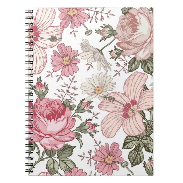 Antikes Blumenmuster mit Rosen Notizblock (Vorderseite)