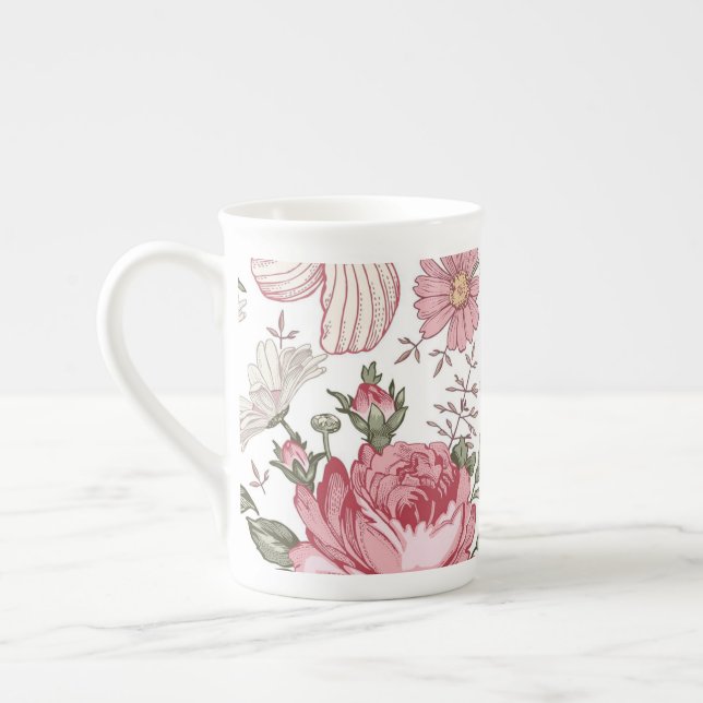 Antikes Blumenmuster mit Rosen Prozellantasse (Links)