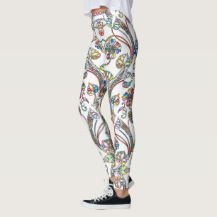 Antikes Blumenmuster Multi Color auf Weiß Leggings