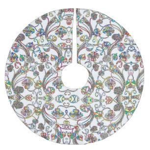 Antikes Blumenmuster Multi Color auf Weiß Polyester Weihnachtsbaumdecke