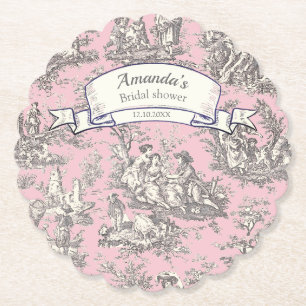 Antikes Blumenmuster rosa graue Toile de Jouy Untersetzer