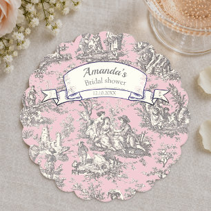 Antikes Blumenmuster rosa graue Toile de Jouy Untersetzer