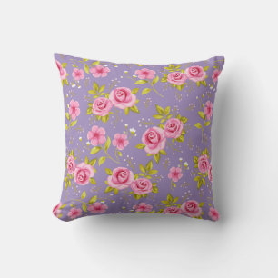 Antikes Blumenmuster Rosen Rosa Lila Kissen