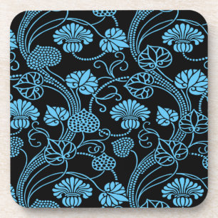 Antikes Blumenmuster Schwarz auf Blau Getränkeuntersetzer