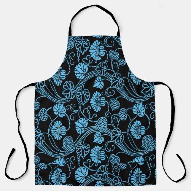 Antikes Blumenmuster Schwarz auf blau Schürze (Vorderseite)