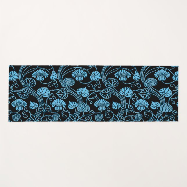 Antikes Blumenmuster Schwarz auf blau Yogamatte (Vorderseite (Horizontal))