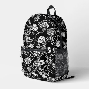 Antikes Blumenmuster Schwarz auf Weiß Bedruckter Rucksack