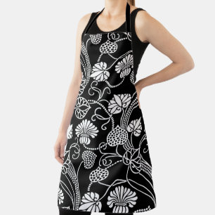 Antikes Blumenmuster Schwarz auf Weiß Schürze
