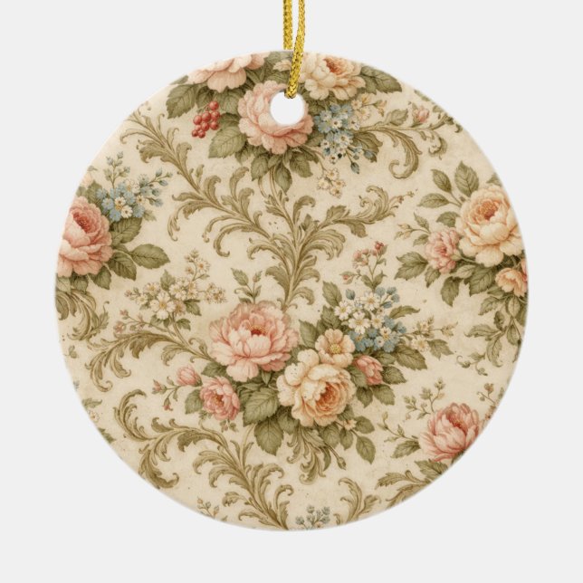 Antikes Blumenmuster Tapete  Keramik Ornament (Vorne)