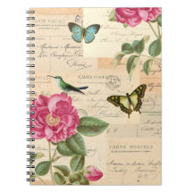 Antikes Blumennotizbuch mit Rosen und Schmetterlin