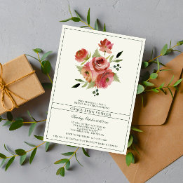 Antikes Blumenrosa Evergreen Blume Brautparty Einladung