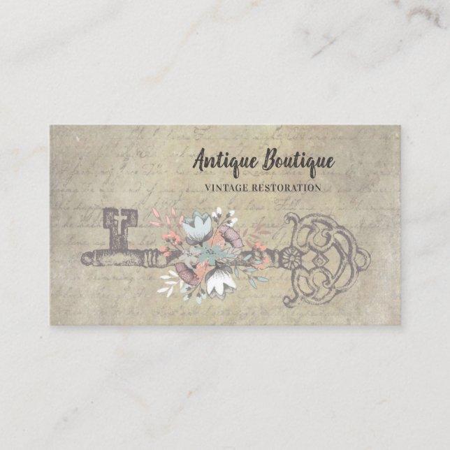 Antikes Blumenskelett Vintage Restaurierung Visitenkarte (Vorderseite)