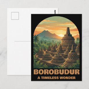 Antikes Borobudur-Tempel Indonesien Sonnenaufgang  Postkarte