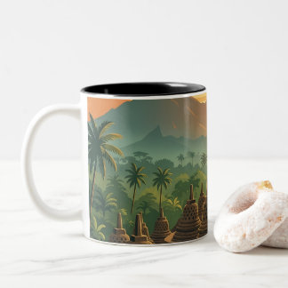 Antikes Borobudur-Tempel Indonesien Sonnenaufgang Zweifarbige Tasse
