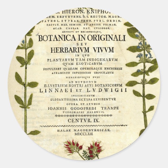 Antikes Botanik-Buchzeichen Runder Aufkleber (Vorderseite)