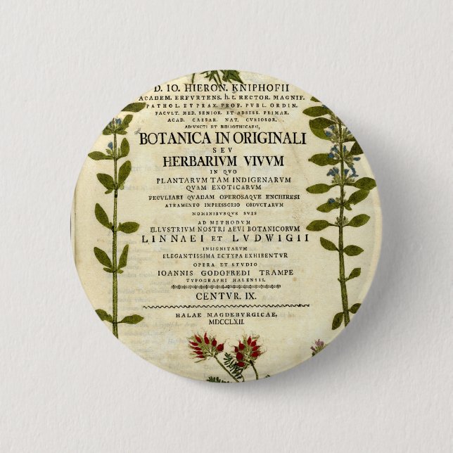 Antikes Botanik-Exlibris Button (Vorderseite)
