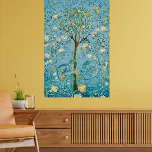 Antikes botanisches Baum des Lebens mit Vögeln Poster