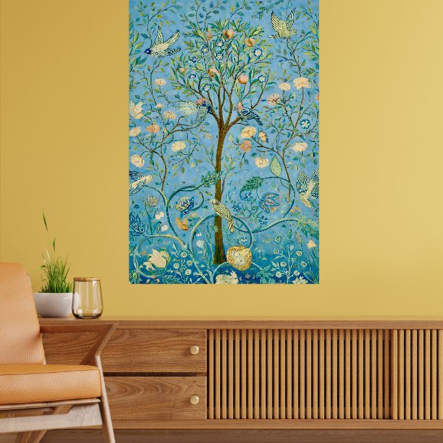 Antikes botanisches Baum des Lebens mit Vögeln Poster (Wohnzimmer 2)