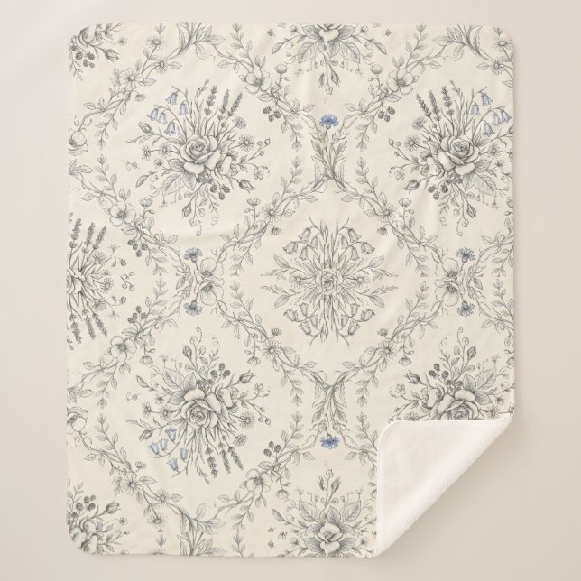 Antikes botanisches Blumengartenmuster Sherpadecke (Vorderseite)