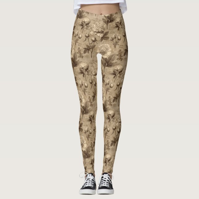 Antikes botanisches Blumenmuster (1) Leggings (Vorderseite)